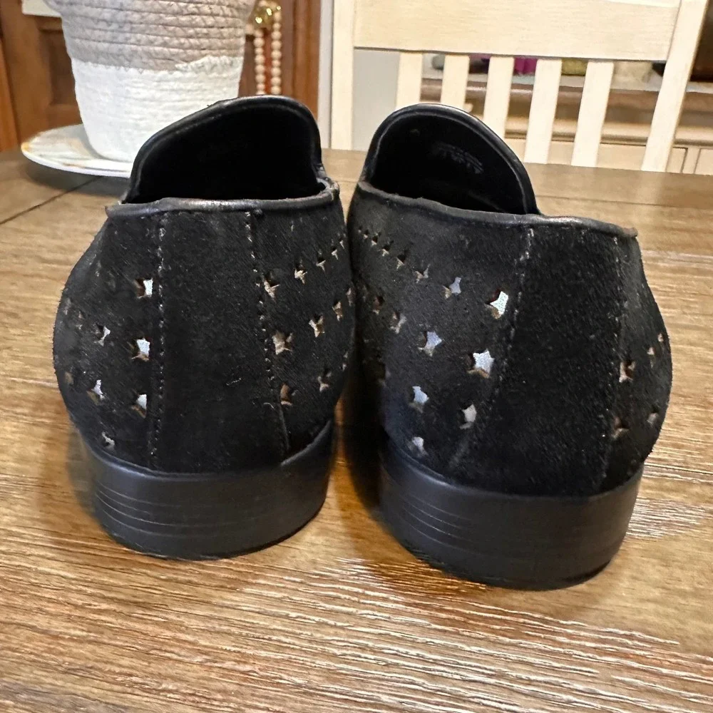 ALDO‎ Mens Black Suede Star Perforated Slip On Loafers Size 8 Dress Shoes